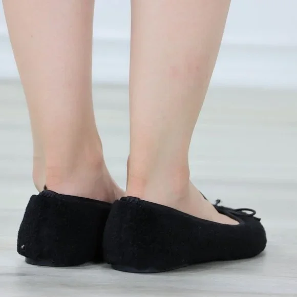 Black Flat Slip On Comfort Shoes Sherpa - Picture 7 of 13